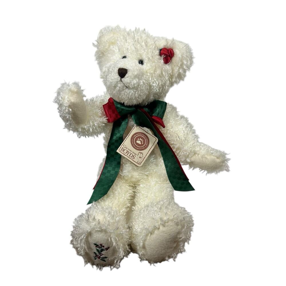 Vtg Christmas Boyds Bears Holly B Bearsley White Teddy JB Bean Red Green Bow 14"
